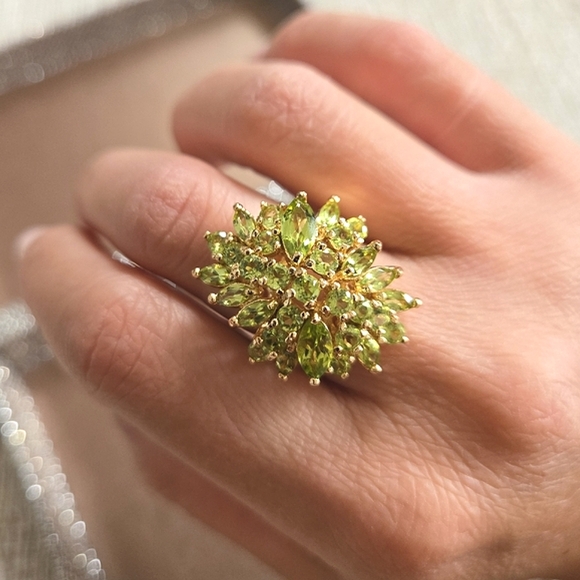 Gold Plated Sterling Silver Peridot Cluster Ring